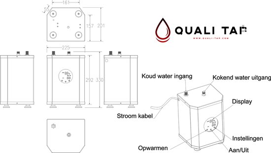 Quali Tap® | 4 in 1 | Kokend Water Kraan / Anti-Kalk Filter  | Zwart (mat) | U - uitloop | Keukenkraan + Boiler + Filter - Quali Tap