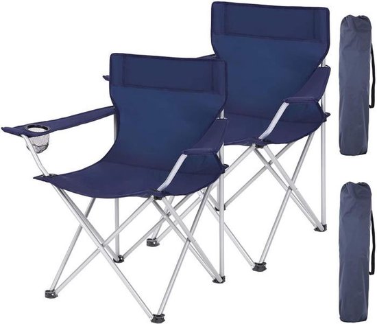 Set van 2 opklapbare campingstoelen, klapstoelen, buiten, comfortabel, met armleuningen en bekerhouder, stabiel frame, laadvermogen 120 kg, zwart HMCB01IN