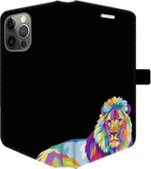 Apple iPhone 13 Pro Telefoonhoesje - Portemonneehoesje  - Met pasjeshouder - Met Dierenprint - Leeuw - Paars