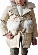 manteau d'hiver fille chaud doublé manteau fille en imitation laine de mouton - col imitation fourrure simili cuir - beige, 110/116 6 ans