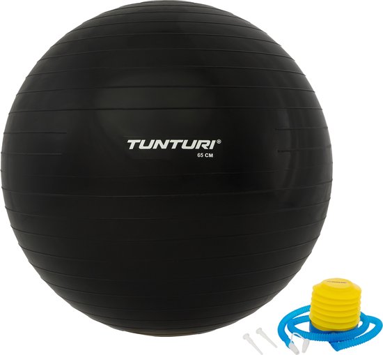 Tunturi Fitnessbal - Gymball - Swiss ball - 65 cm - Incl. pomp - Zwart - Incl. gratis fitness app