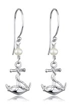 Elli Dames Oorbellen Dames Anker Hanger Maritiem met Zoetwater Gekweekte Parel in 925 Sterling Zilver