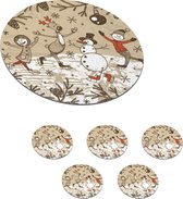Onderzetters voor glazen - Rond - Illustratie - Kerst - Sneeuwpop - 10x10 cm - Glasonderzetters - 6 stuks