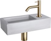 Bally Ravo Fonteinset Beton Licht Grijs Gebogen Koudwaterkraan Met Afvoerplug En Sifon Mat Goud