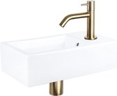 Bally Force Fonteinset Keramiek Gebogen Koudwaterkraan Met Afvoerplug En Sifon Mat Goud
