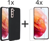 Samsung S21 Plus hoesje - Samsung Galaxy S21 Plus hoesje zwart case siliconen hoesjes cover hoes - 4x samsung S21 Plus screenprotector