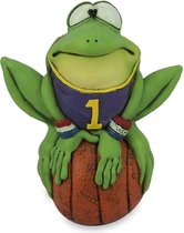 Dierenbeeldje kikker freddy de Basketbal kampioen - hoogte 12 cm -groene kikker - kikkerbeeld -sportbeeld - sportprijs