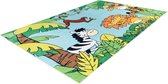 Jungle - Kinderkamer - Kinder vloerkleed - Wasbaar - Waschable - Dieren - Leeuw - Olifant - Giraf - Aap -  120x160 - multi kleuren