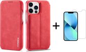 Luxe Telefoonhoesje voor Apple iPhone 13 Pro | Hoogwaardig Leren Bookcase | Luxe Uitstraling | Flip Case | Portemonnee | Rood + 1x Screen Protector