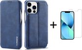 Luxe Telefoonhoesje voor Apple iPhone 13 Pro Max | Hoogwaardig Leren Bookcase | Luxe Uitstraling | Flip Case | Portemonnee | Blauw + 1x Screen Protector
