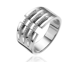 Mart Visser by ZINZI zilveren ring 11mm breed met drie banen bezet met witte zirconia's MVR18
