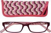 Lilly&June Leesbril Donkerrood/Roze +1 - Met Bijpassend Etui