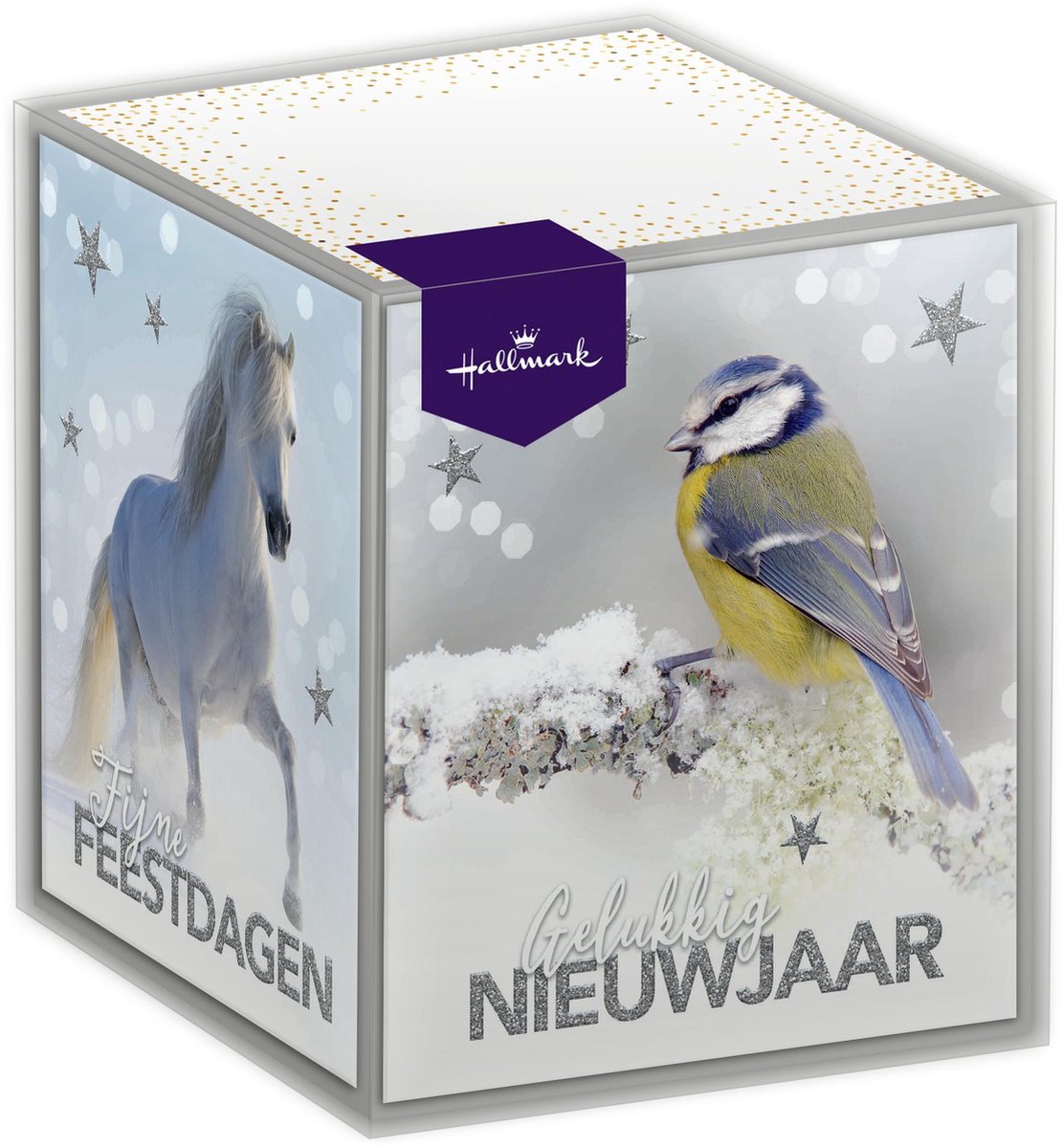 Kerstkaart goudlook kerstknuffel met 2 foto's