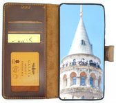 Galata bookcase iPhone 11 Pro hoesje echt leer Antiek Bruin | Ruimte voor drie pasjes | Opbergvakje voor briefgeld | Handige stand functie | Magneetsluiting | handarbeid door ambachtslieden