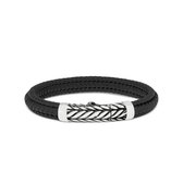 SILK Jewellery - Zilveren Armband - Zipp - 158BLK.23 - zwart leer - Maat 23