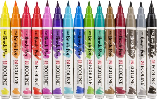 Stylo pinceau Talens Ecoline , étui de 15 pièces, assorti