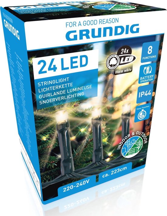 Voorwoord fiets Van storm Grundig Kerstverlichting - 24 LED - 8 Standen - met Timer - 223 cm - Warm  Wit | bol.com
