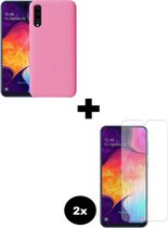 Hoesje Geschikt voor Samsung Galaxy A50 Hoesje Siliconen Case Hoes Met 2x Screenprotector - Hoes Geschikt voor Samsung A50 Hoes Cover Case - Roze