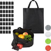 Relaxdays 40x boodschappentas - stoffen tas - effen gekleurd opvouwbaar - 50x40 - zwart