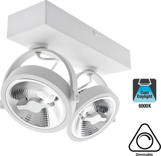 Rendezvous wimper Kruiden Opbouw LED Spot 2x AR111, 30w, 1600 Lumen, 6000K Daglicht wit, Dimbaar, Wit  Armatuur | bol.com