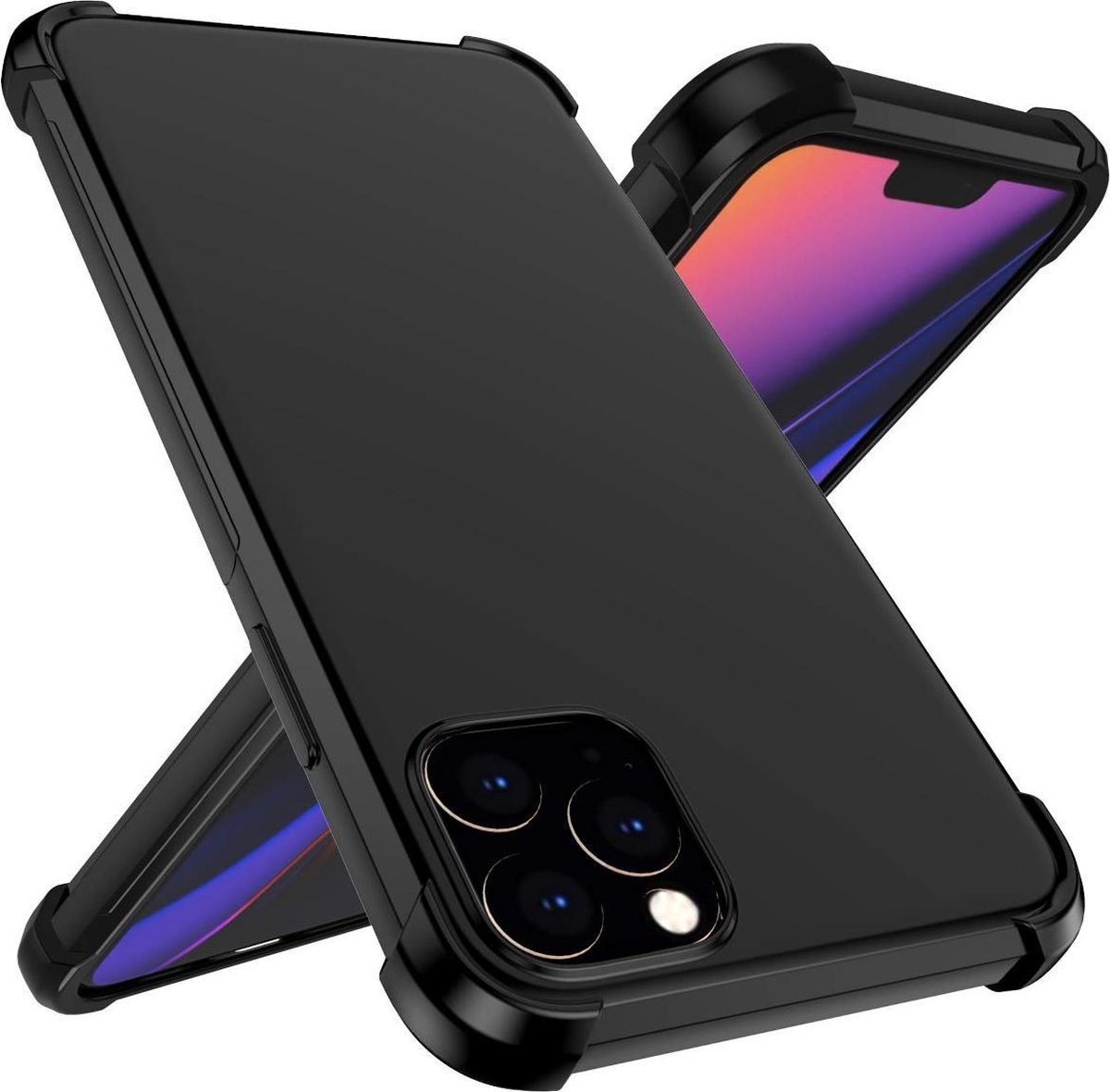 HB Hoesje Geschikt voor Apple iPhone 11 Pro Max - Zwart - Anti Shock Hybrid Back Cover