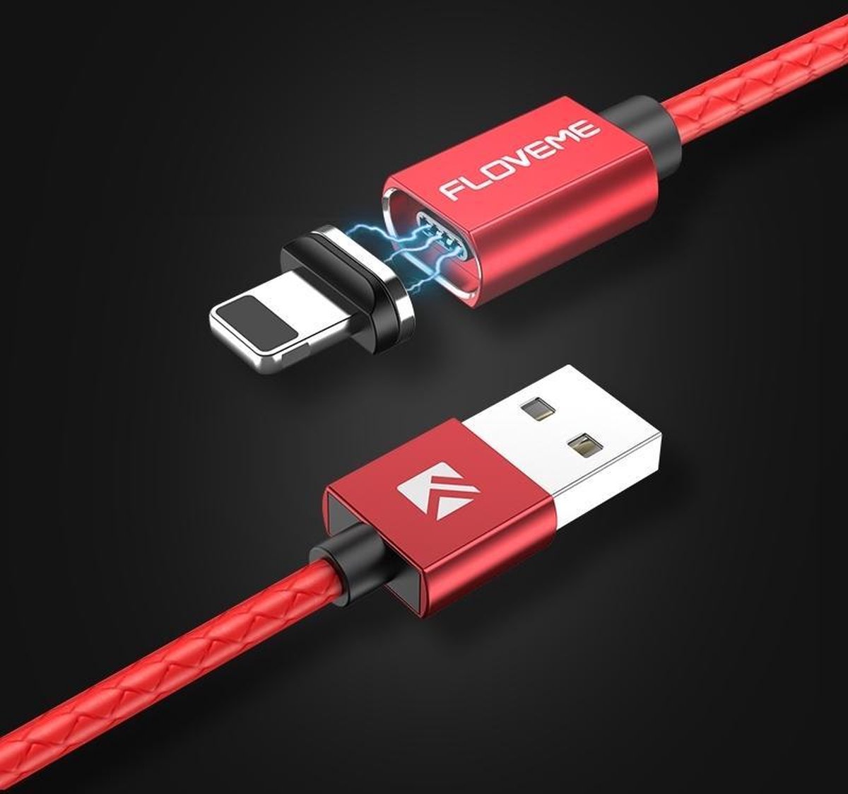Let op type!! FLOVEME 1m 3A USB to 8 Pin Magnetic Embossed PET Fast Charging & Data Cable For iPhone 11 Pro Max / iPhone 11 Pro / iPhone 11 / iPhone XR / iPhone XS MAX / iPhone X & XS / iPhone 8 & 8 Plus / iPhone 7 & 7 Plus (Red)