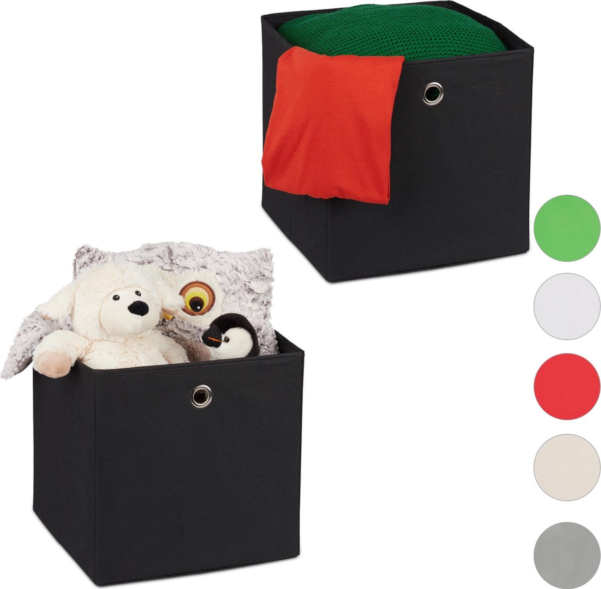 relaxdays opbergbox - set van 2 - stof - opvouwbaar - speelgoed - opbergmand - opbergen grijs