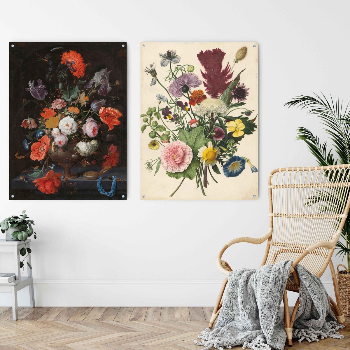 Dubbelzijdige kunst: Stilleven met bloemen met het boeket uit 1680 op dubbelbedrukt aluminium dibond, formaat M