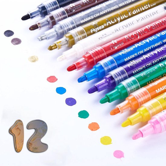 hond Briesje rand bol.com | 12 Acryl markers Set - Stiften, Pennen acrylverf op water- en  pigmentbasis 2-3 mm -...
