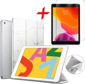 Hoes + Screenprotector geschikt voor iPad 2020 / 2019 10.2 Inch - Trifold Hoesje Tablethoes Case Marmer