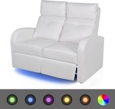 Dubbele Tweezits Fauteuil met LED Licht (Incl FLEECE deken) met Armsteun Wit / Luxe Bioscoop stoelen /Loungestoel / Lounge stoel / Relax stoel / Chill stoel / Lounge Bankje / Loung