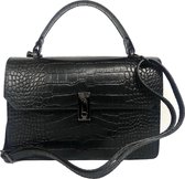 TOUTESTBELLE - Middelgrote luxe leren crossbody businesstas croco - Dames - Zwart