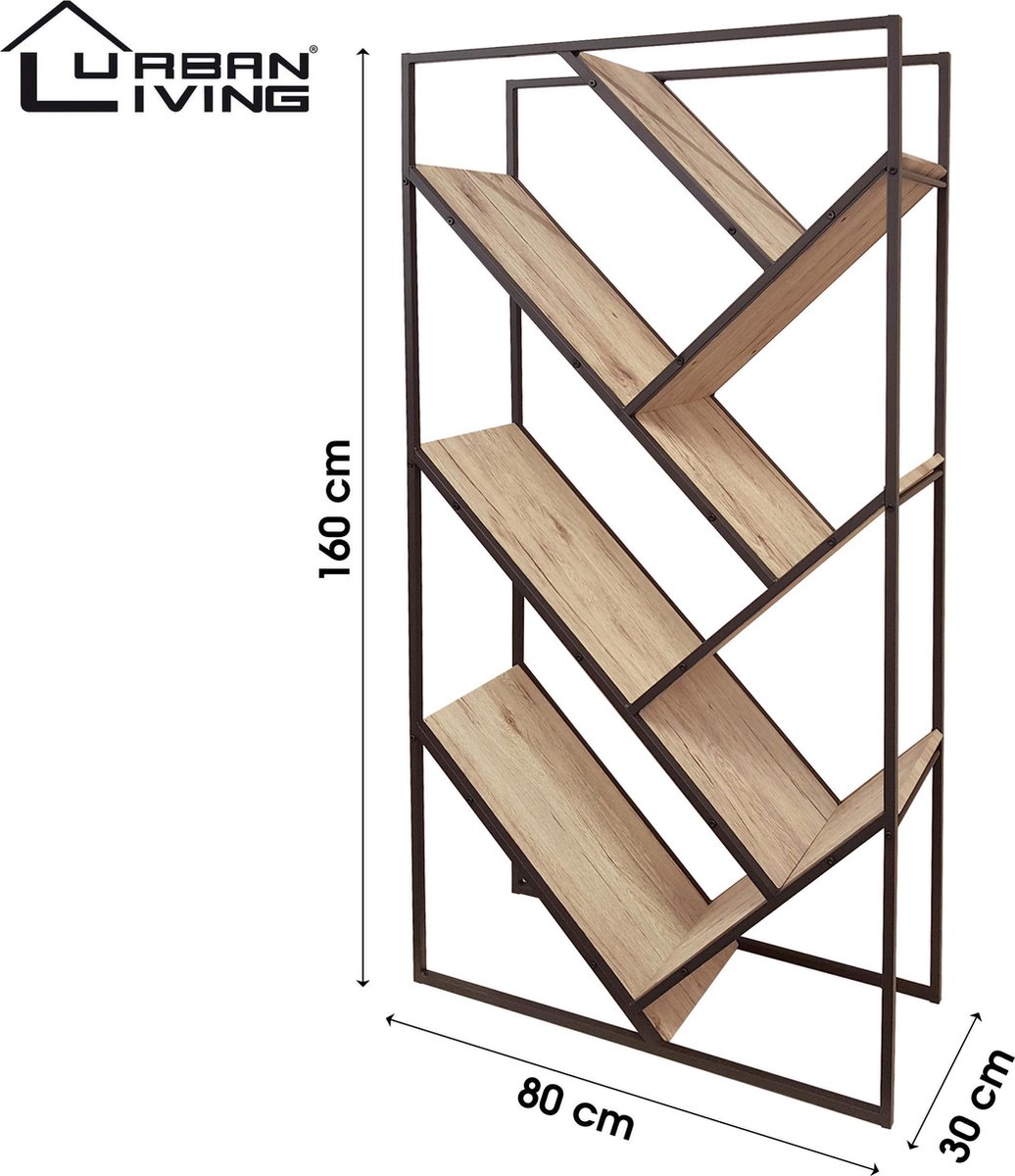 Urban Living "DOCK" BOEKENKAST DESIGN 80X30XH160CM Bruin