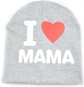 I love mama babymuts - Grijs - Muts voor baby's - Met tekst - One size