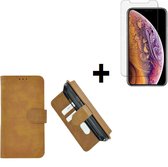 Geschikt voor iPhone 11 Hoes Pearlycase Cover Wallet Book Case Bruin + Screenprotector Tempered Gehard Glas