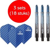 Dragon darts - Maxgrip – 3 sets - darts shafts - zwart-blauw - medium – en 3 sets – carbon blauw – darts flights