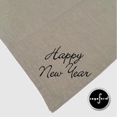 Nappe en lin Sagaform avec serviettes, beige imprimée HAPPY NEW YEAR