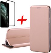 Hoesje geschikt voor iPhone 11 Pro - Screen Protector FullGuard - Book Case Leer ThinShield Roségoud & Screenprotector