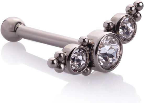 Titanium Tragus Piercing met Witte Swarovski Kristallen | Piercingsworks Amsterdam - Piercings works