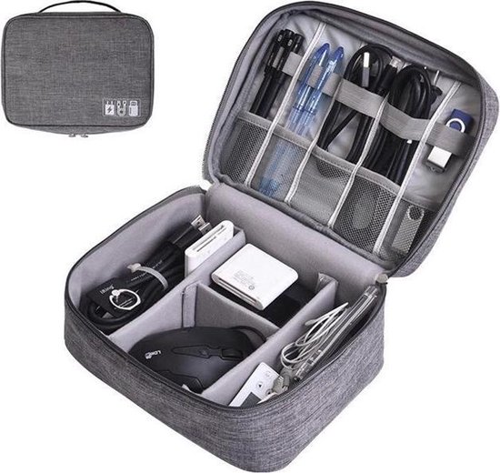 Luxe Organizer XL voor elektronica – Opbergtas voor opladers, kabeltjes, stekkers, muis en overige elektronische accessoires - Grijs kabeltasje