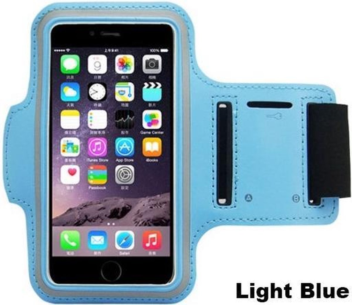 Mobtsupply Licht Blauw Sportarmband(5.5 tot 6.0 Inch) inclusief Sleutelhouder + Kaarthouder