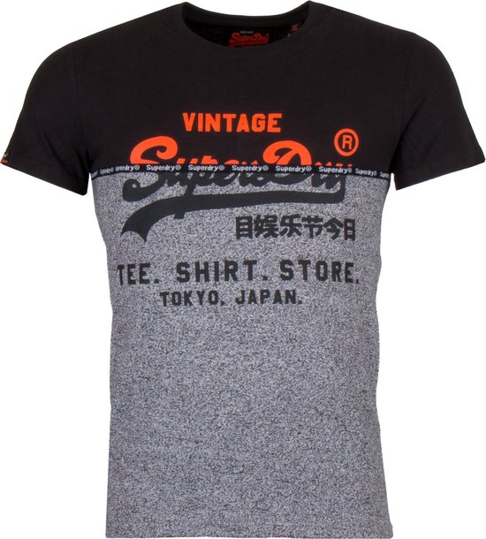 Superdry Shirt Shop Split Panel T-shirt - Mannen - zwart/donker  grijs/oranje | bol.com