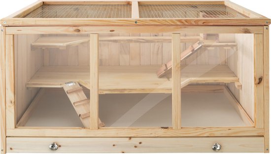 tectake® Houten Hamsterkooi - Kooi voor Kleine Dieren met Meerdere