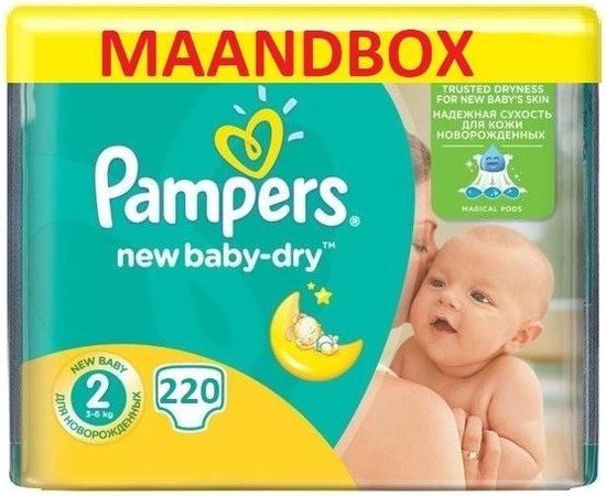 Pampers New Baby Dry Maat 2 - 220 Luiers Maandbox | bol.com