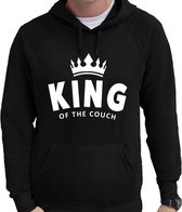 Fun King of the couch hoodie zwart voor heren - Fun tekst bankhangen/chillen hooded sweater M