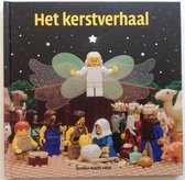 Boekomslag 'Het kerstverhaal' met LEGO-figuren van de kerststal onder een sterrenhemel.