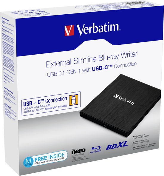 Verbatim External Slimline Externe Blu-ray brander Retail Zwart - Verbatim