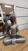 Thai Buddha - Statue - Hauteur 30 cm - Polystone - Zwart/ Argent