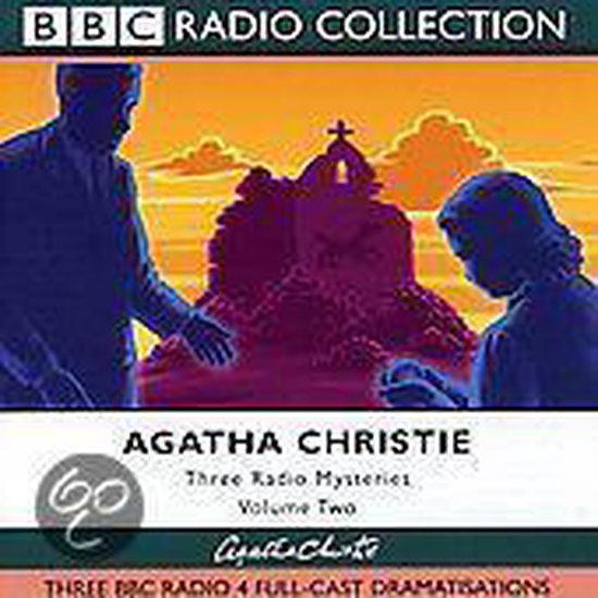 BBC Radio Collection: Agatha Christie, Drie Radio Mysteries, Volume Two. Silhouetten van twee personen voor een kerk met zonsondergang.