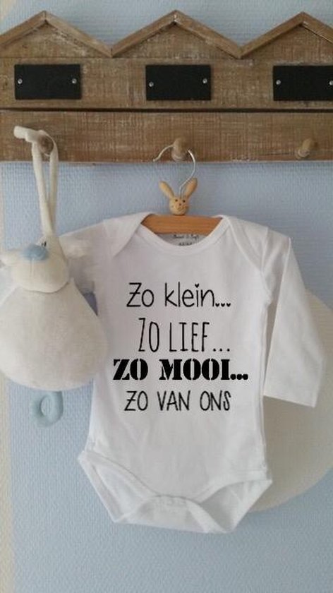 Baby Rompertje met tekst Zo klein lief ..| Lange mouw | wit | maat 50/56 aankondiging jongen meisje cadeau geboorte zwangerschap bekendmaking voor de liefste aanstaande opa en oma oom tante papa mama broer zus kraamcadeau van het jaar 2024